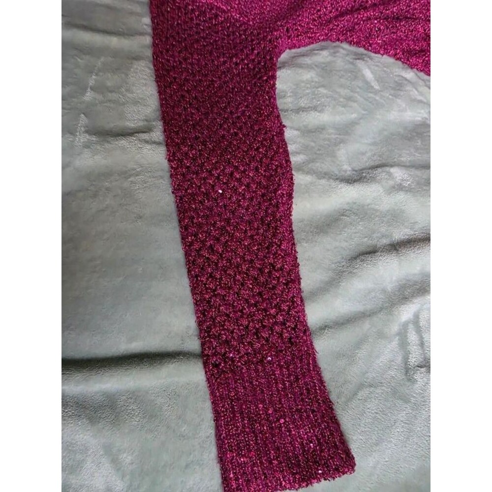 Jessica Simpson Burgundy Sequin Open Knit Sweater – Size S (Ovesize) - Picture 9 of 11